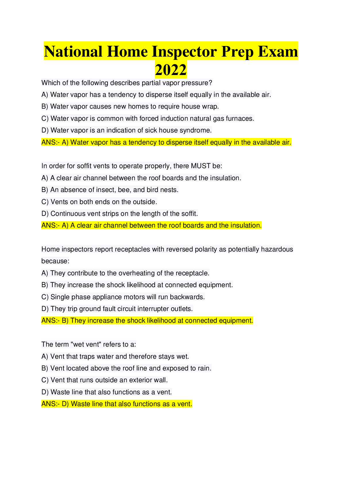 Preview image for National Home Inspector Prep Exam 2022